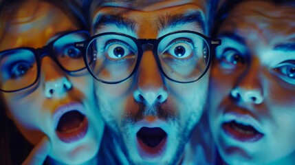 Obraz premium Friends Gasping in Surprise Removing Glasses