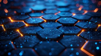 Obraz premium Glowing Hexagon Pattern Abstract 3D Rendering with Futuristic Digital Lights and Geometric Shapes
