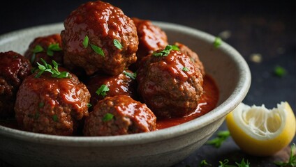 A bowl of beef meatballs