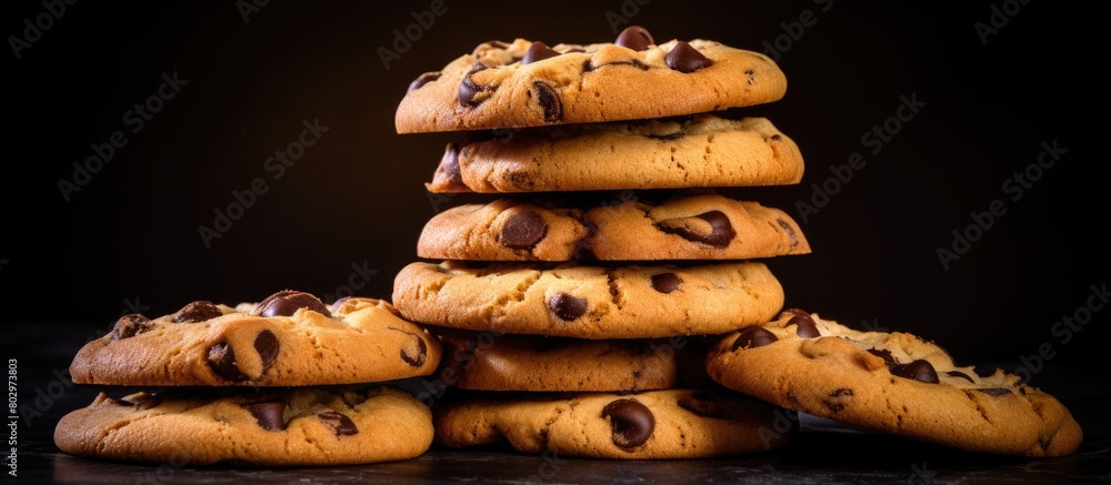 Aufkleber a copy space image featuring classic chocolate chip cookies set against a dark backdrop