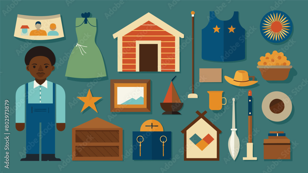 Aufkleber a display of historical artifacts and replicas for children to touch and experience such as a replic