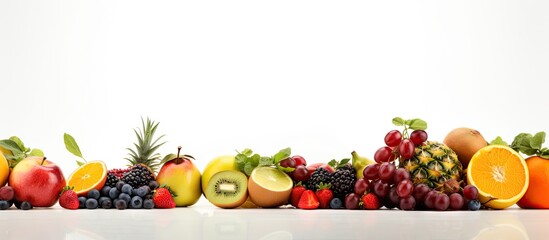 A festival celebrating fruits with a white background and space for text promoting the concept of healthy eating. with copy space image. Place for adding text or design
