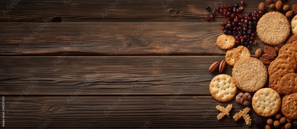 Aufkleber a copy space image of cereal cookies arranged on a rustic wooden surface