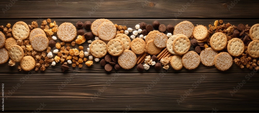 Aufkleber a copy space image of cereal cookies arranged on a rustic wooden surface