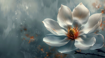 Sophisticated Magnolia Flower Illustration on Grey Background