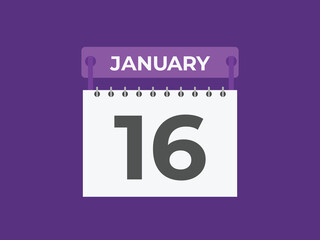 january 16 calendar reminder. 16 january daily calendar icon template. Calendar 16 january icon Design template. Vector illustration
