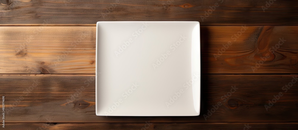 Leinwandbilder A copy space image of an empty square plate placed on a wooden surface offering ample space for your own creative design