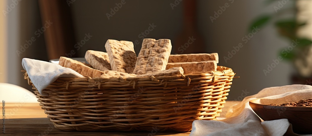 Aufkleber A basket displaying a raw tempeh with a blank space for additional information or copy space image