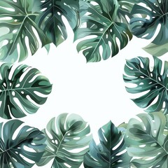 Green leaves of a tropical plant on a white background