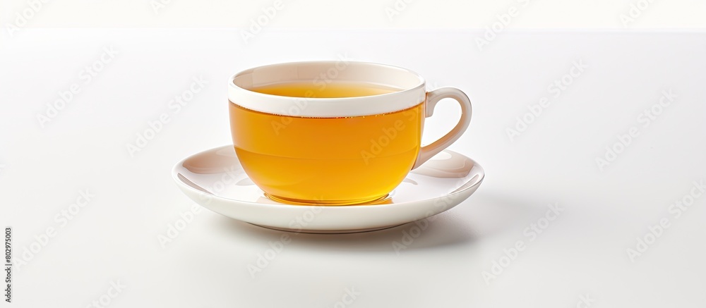 Poster a cup of tea on a white background allowing for copy space in the image