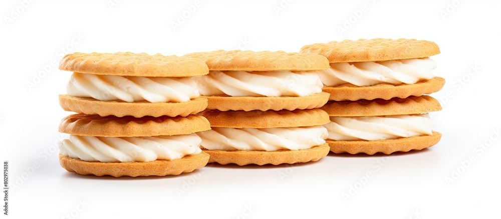 Poster A copy space image that features sandwich biscuits with cream isolated on a white background and accompanied by a clipping path