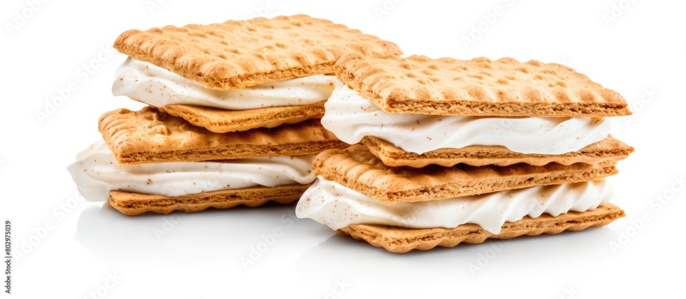 Aufkleber A copy space image that features sandwich biscuits with cream isolated on a white background and accompanied by a clipping path