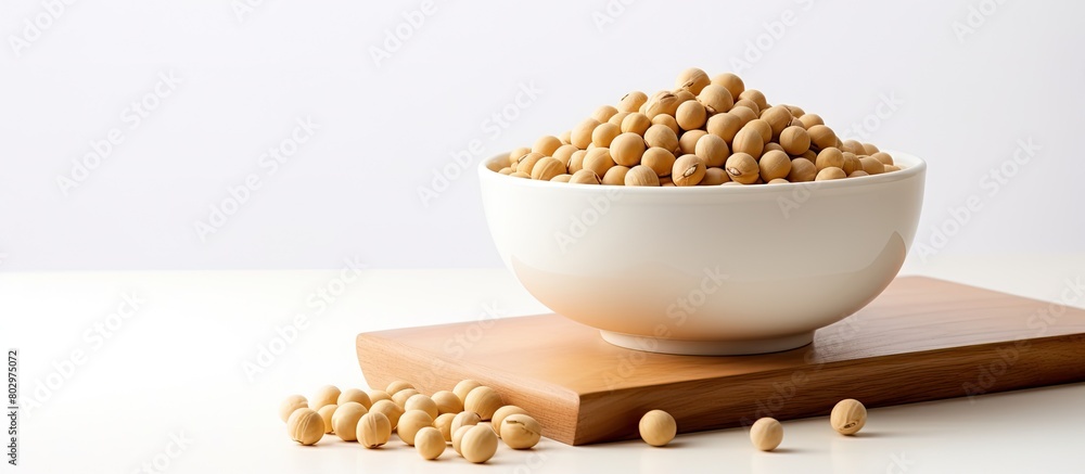 Poster A copy space image of nutritious soy against a clean white backdrop