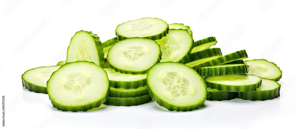 Poster a copy space image of fresh and sliced cucumber isolated on a white background is available