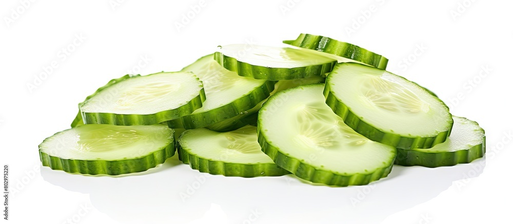 Fototapete a copy space image of fresh and sliced cucumber isolated on a white background is available