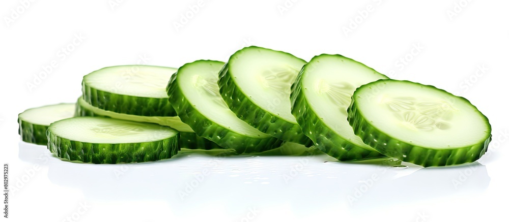 Poster a copy space image of fresh and sliced cucumber isolated on a white background is available