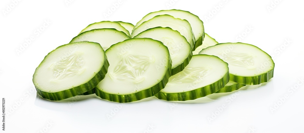 Fototapete a copy space image of fresh and sliced cucumber isolated on a white background is available