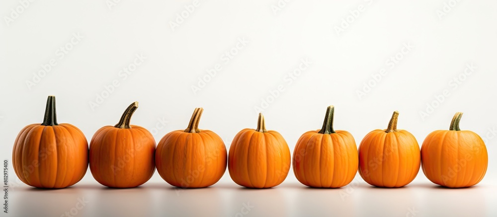 Aufkleber a bunch of identical orange pumpkins is displayed on a white background creating a halloween themed 