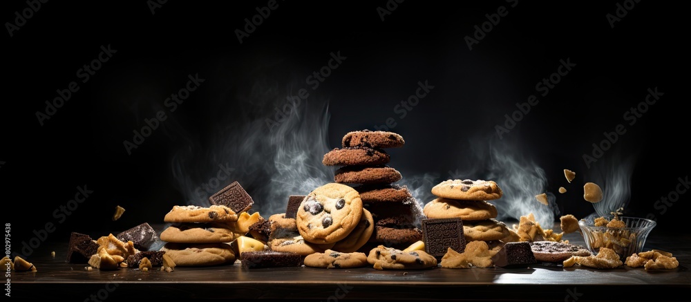 Poster a dark background showcases a mountain of cookies leaving plenty of copy space in the image