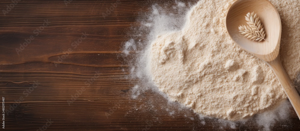 Aufkleber a copy space image featuring a heart shaped design made on wheat flour is placed on a wooden table b