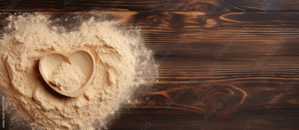 Aufkleber a copy space image featuring a heart shaped design made on wheat flour is placed on a wooden table b