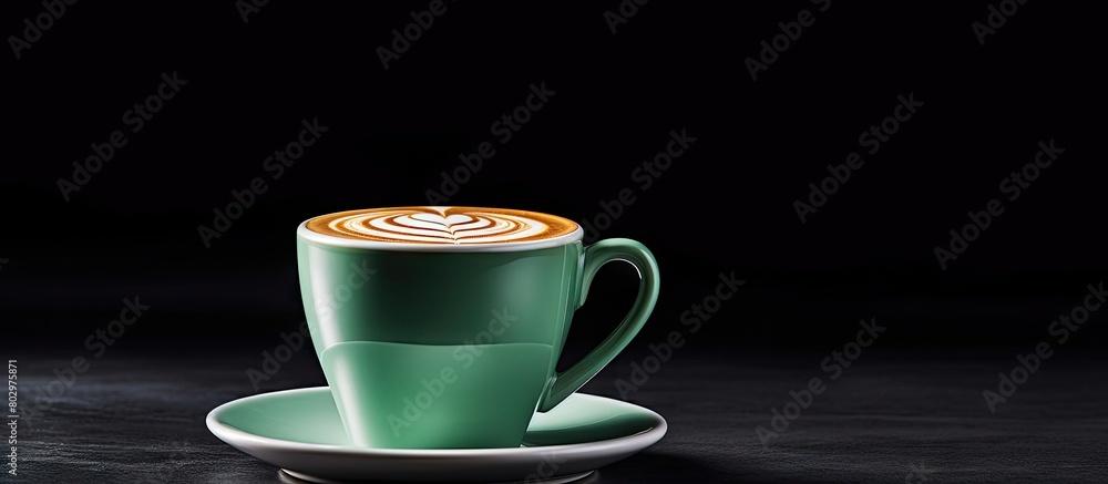 Aufkleber a close up image of a green cup filled with coffee espresso on a white background accompanied by a c