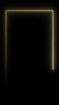 Animated sparkling glowing gold rectangle frame background. Bright vibrant seamless loop animation of 4K border. Luxury light effect isolated on black backdrop fit for eve, event, show, music, video 