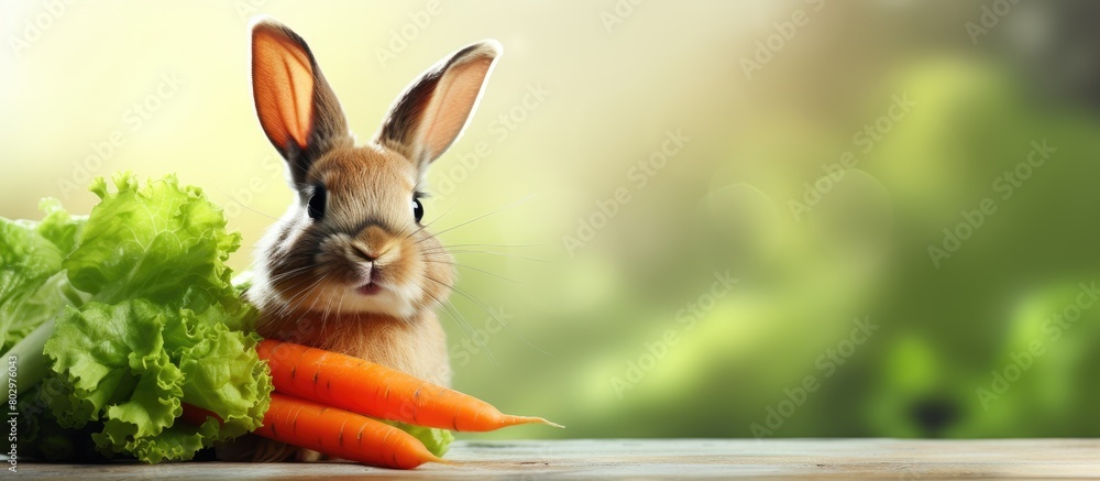 Poster A delightful rabbit enjoys munching on a carrot in a captivating copy space image