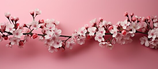 Fototapeta premium A captivating copy space image showcases exquisite spring blossoms set against a mesmerizing pink backdrop