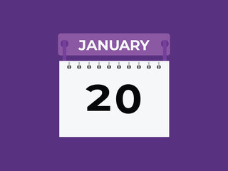 january 20 calendar reminder. 20 january daily calendar icon template. Calendar 20 january icon Design template. Vector illustration

