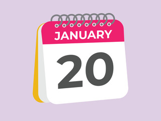 january 20 calendar reminder. 20 january daily calendar icon template. Calendar 20 january icon Design template. Vector illustration
