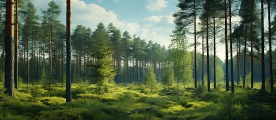 A beautiful copy space image captures the serene and untouched nature of the Leningrad region forest