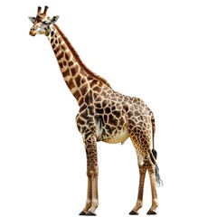 giraffe isolated on white, A majestic giraffe standing tall against a clean white background
