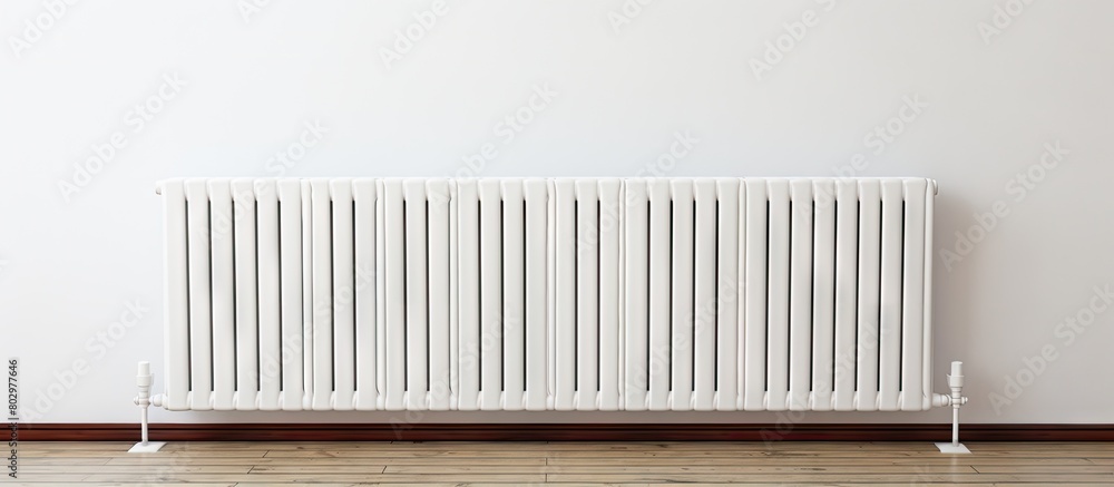 Poster a copy space image of a white wall displaying a typical radiator ready for your content