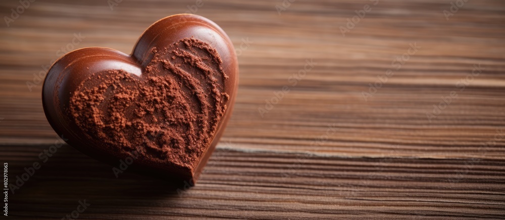 Poster a copy space image of a heart shaped chocolate on a wooden background is associated with valentine s