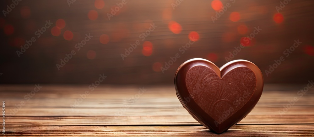 Poster a copy space image of a heart shaped chocolate on a wooden background is associated with valentine s