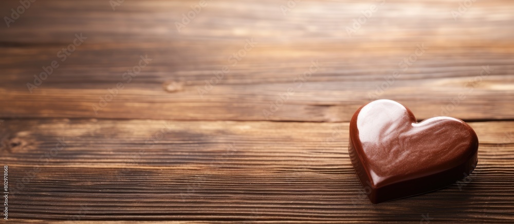 Poster a copy space image of a heart shaped chocolate on a wooden background is associated with valentine s
