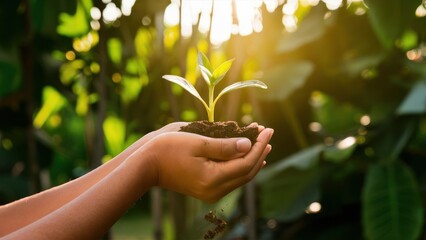 Hands of Hope Holding a Green Plant for Gardening - New Life Concept