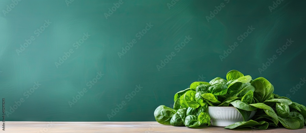 Leinwandbilder a copy space image featuring vibrant green spinach placed on a bright table providing ample room for
