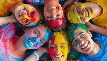 Fototapeta premium Group short of The face paint vibrant rainbow concept of pride month LGBTQ celebration community events