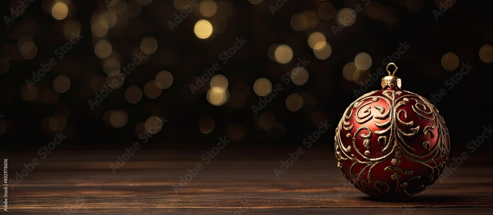 Aufkleber a festive christmas ornament against a wooden backdrop providing ample negative space for additional