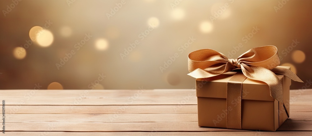 Aufkleber a brown gift box with a ribbon tag and copy space image placed on a wooden background creates an aes