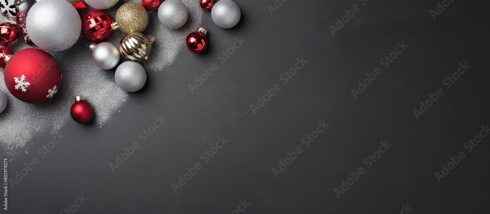 Aufkleber a festive christmas hat and a collection of baubles create a charming pattern on a gray background a