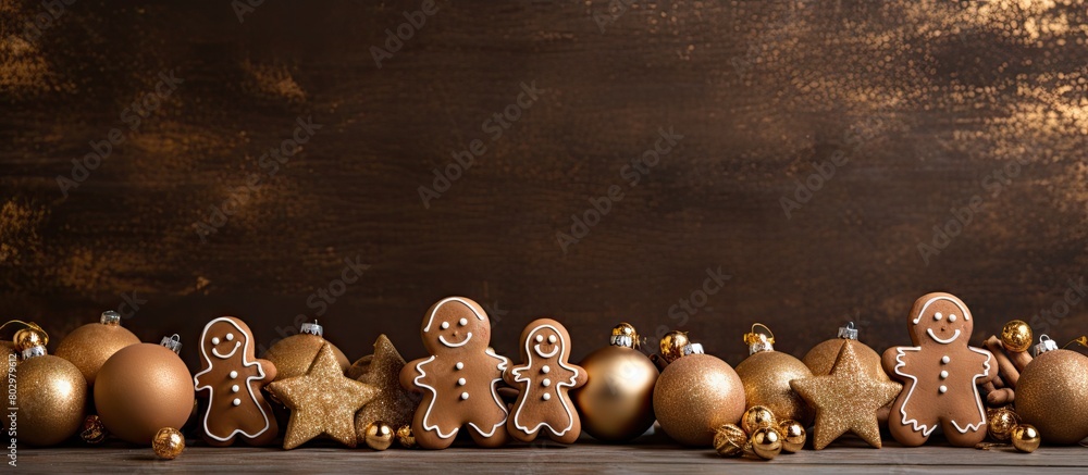 Aufkleber a copy space image featuring gingerbread cookies adorned with christmas tree balls against a brown b