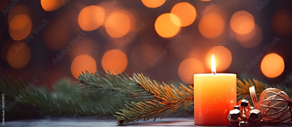 Aufkleber a beautiful christmas background with a candle and christmas tree branches perfect for copy space im