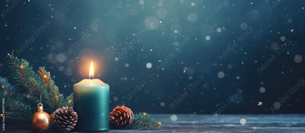 Poster a beautiful christmas background with a candle and christmas tree branches perfect for copy space im