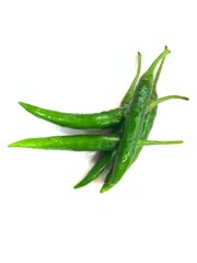 Fresh Green chilli or Hari Mirch spice on white background
