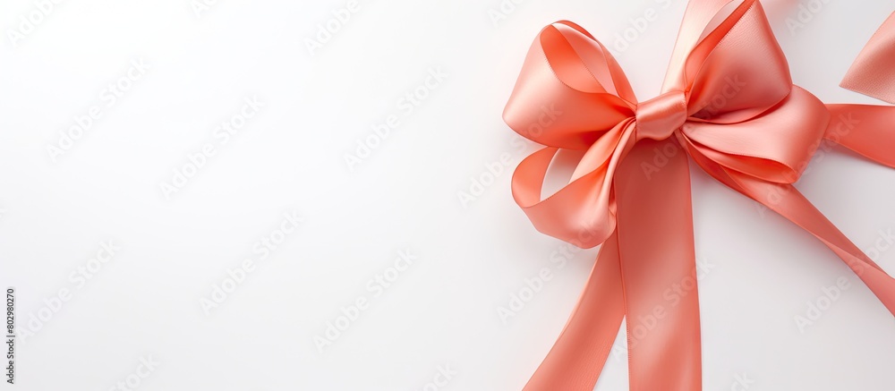 Poster a festive concept is conveyed through an elegant shiny coral silk ribbon featured in a flat lay arra