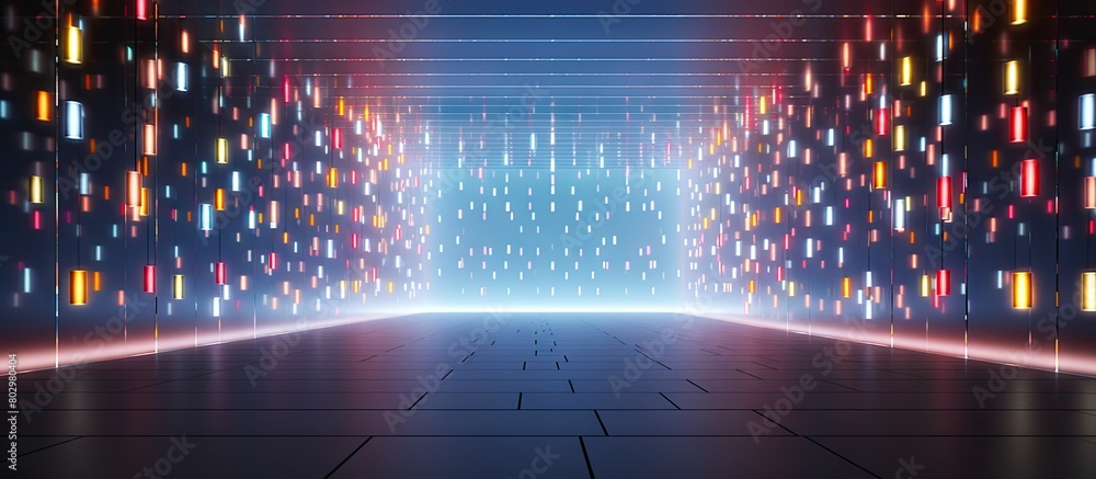 Fototapete A contemporary minimalist space with a multitude of vibrant LED lights scattered throughout creating an abstract ambiance perfect for utilizing as a copy space image