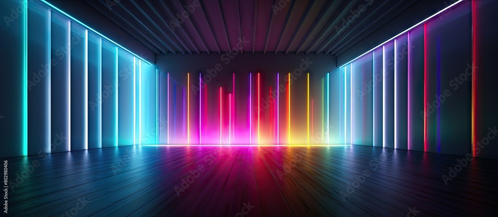 Poster A contemporary minimalist space with a multitude of vibrant LED lights scattered throughout creating an abstract ambiance perfect for utilizing as a copy space image
